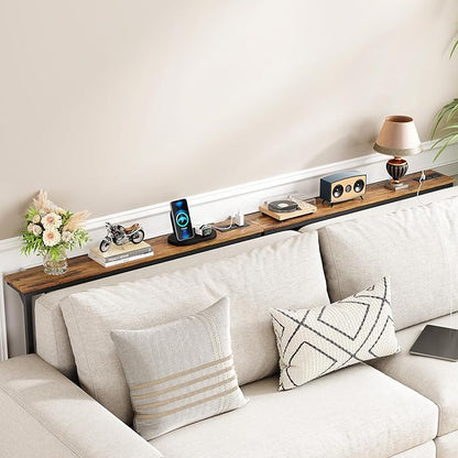 Kitstorack 2-Pack Narrow Console Table with Adjustable Height (25"-33") & 2 Power Outlets, Skinny Behind Couch Table, 78.8" Long x 5.9" Wide Sofa Side Table for Living Room, Rustic Brown | 2-Pack, Behind Sofa Couch