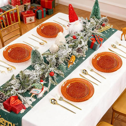Rubtlamp 60Pcs Amber Plastic Plates - Brown Disposable Plates With Gold Rim, Clear Heavy-duty Party Plates, Hammered Plates Include 30 Dessert Platos, 30 Dinner Platos for Thanksgiving, Christmas