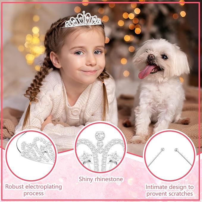 32 Pieces Girls Crystal Tiara Crown Rhinestone Tiara Headband Crystal Princess Tiaras Silver Heart Crown Headband for Wedding Prom Birthday Party Hair Jewelry (Pretty Style)
