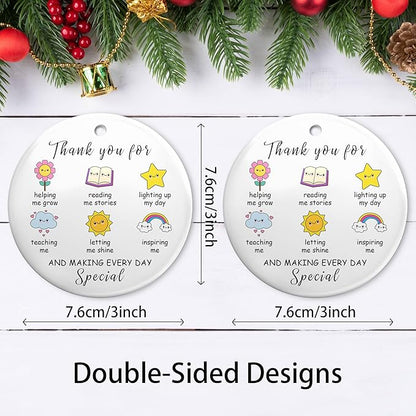 Thank You Gifts for Teachers 2025 Teacher Christmas Ornament Ceramic Appreciation Ornaments Gifts for Teacher Women Men Christmas Tree Decorations Hanging Ornament Xmas Keepsake Gift Ideas