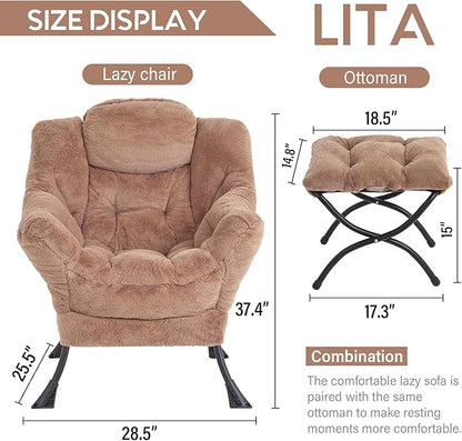 LITA Plush Brown Modern Accent Leisure Upholstered Sofa Chair, Lounge Reading Chair with Armrests and a Side Pocket for Living Room, Bedroom & Small Space, 28.5 x 25.5 x 37.4 inches