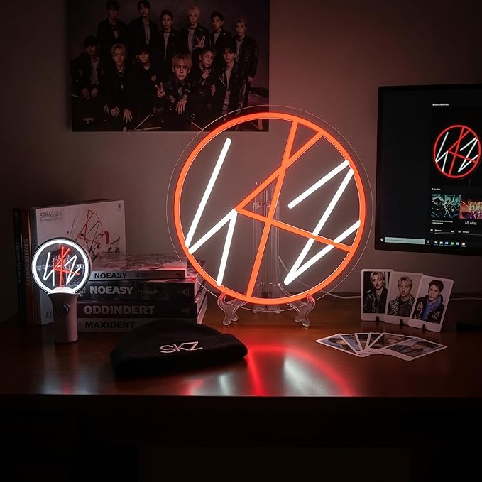 K-Pop Circle Logo Neon Sign, Orange and White Band Wall Light, Music Fan Merch Decor, LED Gift for Fans (12.6"x12.6")