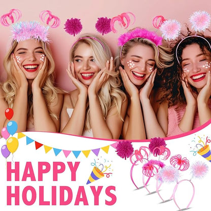Censen 16 Pcs Pom Pom Headband Party Headbands Tinsel Wrapped Ponytail Head Bopper Costume Headwear Team Spirit Accessories