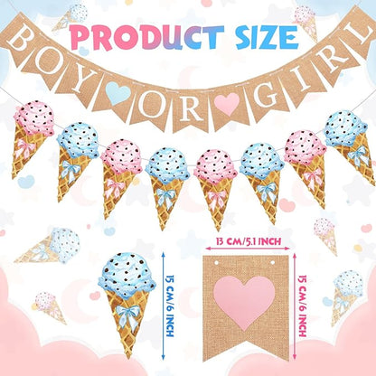 2 Pcs Gender Reveal Party Decorations Pre-strung Boy or Girl Burlap Baby Shower Banner and Ice Cream Cone Banner for Gender Reveal Birthday Baby Shower Party Decorations