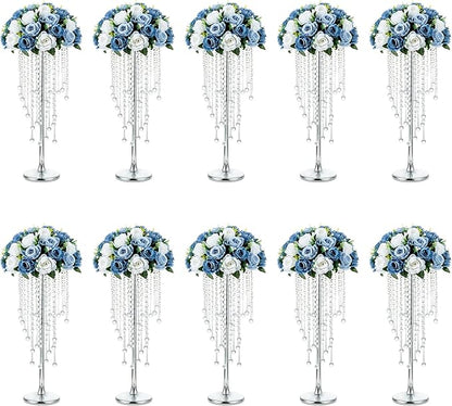 NUPTIO Silver Vases for Centerpieces Wedding - 10 Pcs 21.7in Tall Centerpiece for Tables - Flower Stand Bulk for Weddings Chandelier