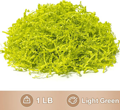 Wowxyz 1 LB Crinkle Cut Paper Shred Light Green Crinkle Shredded Paper for Gift Baskets - Gift Box Bag Filler - Confetti Stuffing for Birthday, Holiday Present Packaging Wrapping