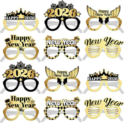 KatchOn, Happy New Years Glasses 2026 - Pack of 12 | New Year Photo Booth Props | New Year Party Glasses, Happy New Years Decorations 2026 | NYE Sunglasses, New Years Eve Party Supplies 2026