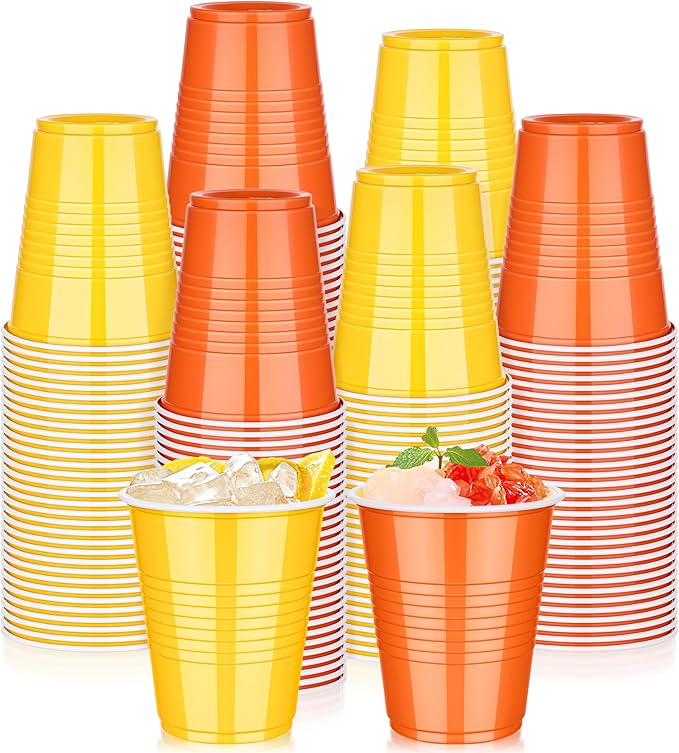 KesaPlan 100 PCS 12 OZ Thanksgiving Plastic Party Cups, Diaposable Yellow & Orange Cups, Fall Drinking Cup Bulk for Thanksgiving Easter Halloween Wedding Birthday Graduation Gathering Celebrations