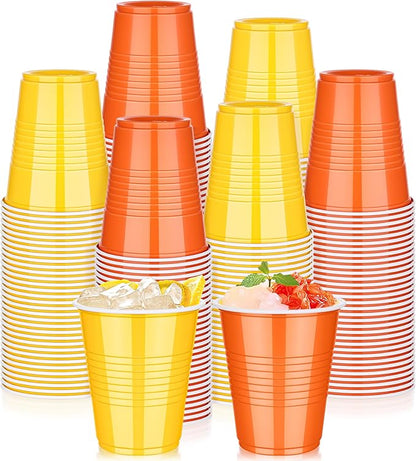 KesaPlan 100 PCS 12 OZ Thanksgiving Plastic Party Cups, Diaposable Yellow & Orange Cups, Fall Drinking Cup Bulk for Thanksgiving Easter Halloween Wedding Birthday Graduation Gathering Celebrations