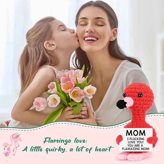 Gifts for Mom Christmas Mom Gifts from Daughter Son, Xmas Stocking Stuffers Love Mother Birthday Card Gift for Mother in Law Stepmom Mama , Funny I Love You Mum Present Handmade Crochet Flamingo