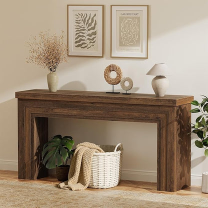 Huuger 63 Inch Entryway Table, Retangular Console Table with Storage, Farmhouse Sofa Table Behind the Couch, Long for Entrance, Hallway, Foyer, Living Room, Rustic Brown