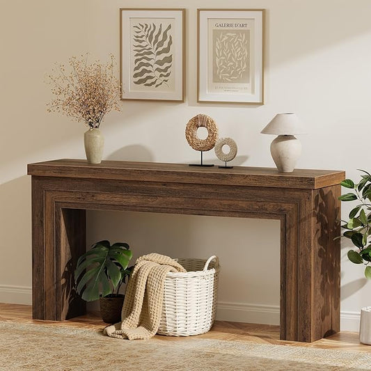 Huuger 63 Inch Entryway Table, Retangular Console Table with Storage, Farmhouse Sofa Table Behind the Couch, Long for Entrance, Hallway, Foyer, Living Room, Rustic Brown