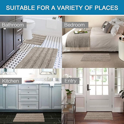 H.VERSAILTEX Bathroom Rugs Bath Rug Set 2 Piece Bathroom Contour Rug Toilet Mat Sets Non Slip Contour Bath Rug Ultra Thick Water Absorbent Striped Bath Mats Washable(36" x 24" Plus 20" x 24" U, Taupe)