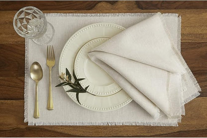 Solino Home Linen Light Natural Placemats Set of 4-100% Pure Linen Placemats 14 x 19 Inch for Fall, Autumn, Christmas, Holiday, New Year - Fringe