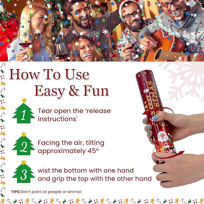 Confetti Cannon Christmas Multicolor Party Poppers 2 Pack Confetti Popper 12 Inch Xmas Confetti Shooters Colorful Confetti Cannons Bulk for Christmas New Year Eve Festival Holiday Celebrations