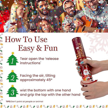 Confetti Cannon Christmas Multicolor Party Poppers 2 Pack Confetti Popper 12 Inch Xmas Confetti Shooters Colorful Confetti Cannons Bulk for Christmas New Year Eve Festival Holiday Celebrations