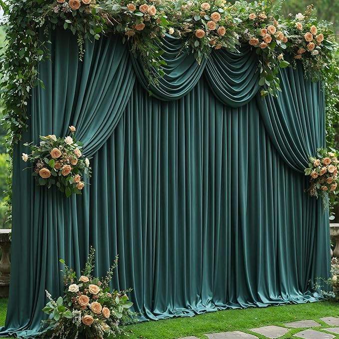 10x10 Hunter Green Backdrop Curtain for Parties Wrinkle Free Dark Green Photo Curtains Backdrop Drapes Fabric Decoration for Baby Shower Birthday Party Photography 5ft x 10ft,2 Panels