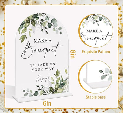 Wedding Signs for Reception, Green Leaves Make A Bouquet Sign, Wedding Reception Signage, Bridal Shower Table Decorations with Base, Supplies for Proposal, Bridal Shower Events and Ceremony, 02