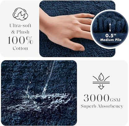 Madison Park Splendor Reversible 100% Cotton Tufted Bathroom Rug-3000 GSM Hotel Quality Luxurious Plush Medium Pile Bath Mat Absorbent, Quick Dry, Shower Room Décor, 24x44 Navy