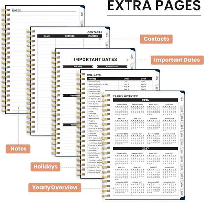 2026 Planner, Weekly and Monthly Planner for Women, Jan 2026 - Dec 2026 Pretty 2026 Calendar Planner with Monthly Tabs, Inner Pocket, Spiral Binding, Perfect for Office Home School - 6.3" x 8.5", Evening Floral