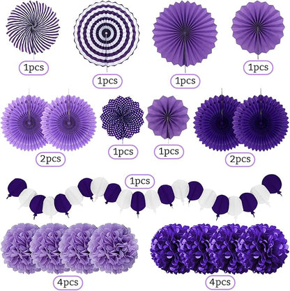 Party Decorations, Purple Papar Fans Pompoms Garlands for Women Girls Mothers Day Bachelorette Wedding Birthday Baby Showers Valentine's Day Party Decorations