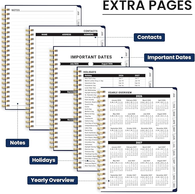 2026 Planner, Weekly and Monthly Planner for Women, Jan 2026 - Dec 2026 Pretty 2026 Calendar Planner with Monthly Tabs, Inner Pocket, Spiral Binding, Perfect for Office Home School - 8.5" x 11", Blue Art