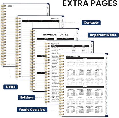 2026 Planner, Weekly and Monthly Planner for Women, Jan 2026 - Dec 2026 Pretty 2026 Calendar Planner with Monthly Tabs, Inner Pocket, Spiral Binding, Perfect for Office Home School - 8.5" x 11", Blue Art