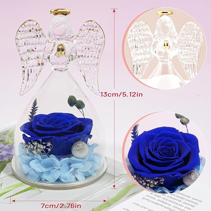 Miofula Preserved Flower Rose Birthday Gifts for Mom, Angel Figurines with Forever Real Rose Gifts for Her Mom Grandma, Angels Gifts for Mothers Day Christmas Anniversary Thanksgiving Birthday Gifts