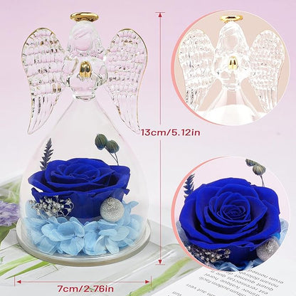 Miofula Preserved Flower Rose Birthday Gifts for Mom, Angel Figurines with Forever Real Rose Gifts for Her Mom Grandma, Angels Gifts for Mothers Day Christmas Anniversary Thanksgiving Birthday Gifts