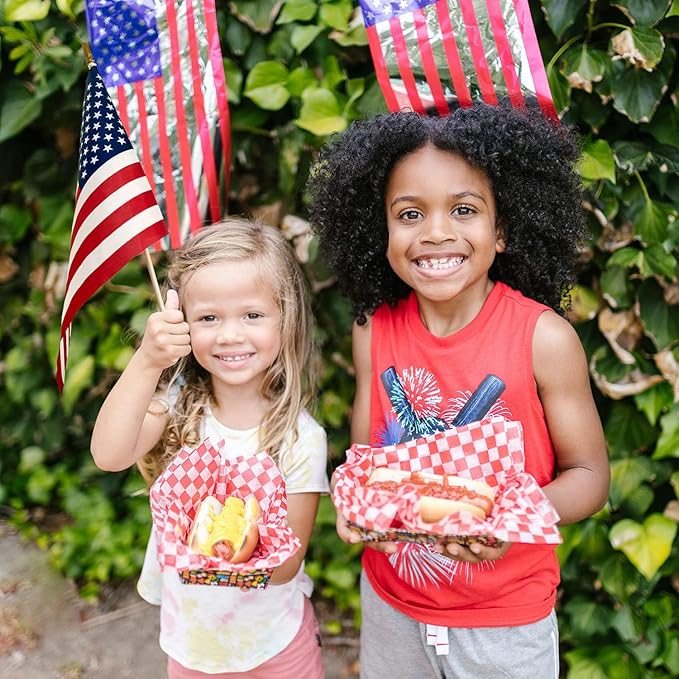 100 Pack 8x12 Inch American Flags on Stick, US Flag/U.S. Flag for Outside, 4th of July Decorations, US American Hand Held Stick Flags with Kid-Safe Spear Top, Polyester Full Color Tear-Resistant Flag