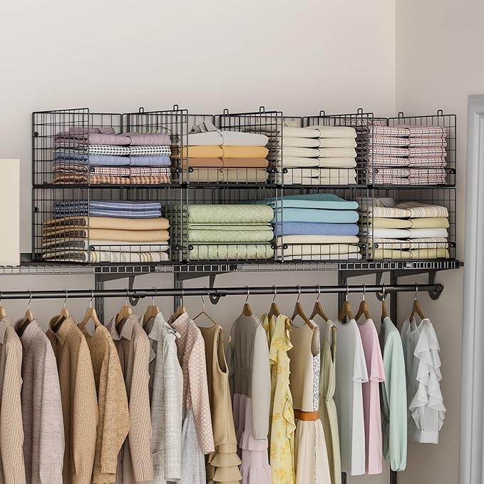 4-Tier Stackable Closet Organizers and Storage Shelves, Foldable Closet Shelf Organizer System, Stackable Storage Bins Drawers for Closet Organizer System, Black(Patent Pending, 15.7"x11.8"x34.64")