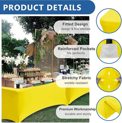 Fitted Stretch Table Cover for 6 Foot Rectangle Tables-6 Pack Yellow Spandex Tablecloth-Elastic Folding Tablecloths for Party, Vendor Booth Display, Banquet Buffet Event, Craft Trade Show