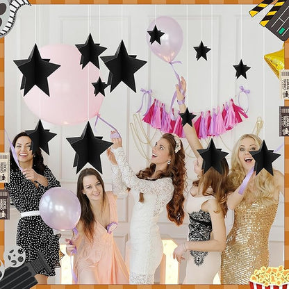 70 Pcs Black Star Centerpieces for Movie Night Party Decorations 3D 2025 Graduation Table Decor 3 Sizes 8" 5" 3" Red Carpet Film Show Theme Birthday Party Back to School Table Decor