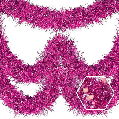 25 Feet Christmas Foil Fringe Banner Metallic Tassle Garland Metallic Backdrop Parade Floats Shiny Hanging Ceiling, Valentine's, Wedding, New Year Party Decorations(4" x 25', Rose Red)