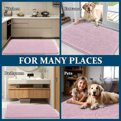 OLANLY Dog Door Mat for Muddy Paws 59x20, Absorbs Moisture and Dirt, Absorbent Non-Slip Washable Doormat, Quick Dry Chenille Mud Mat for Dogs, Entry Indoor Entryway Carpet for Inside Floor, Dusty Rose