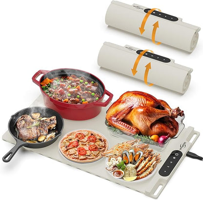 Electric Warming Mat for Food (2-Pack)-Full Surface Fast Heating Silicone Warmer Tray with 3-Level Temperature, Auto-Off, Raised Feet for Table Protection, for Gatherings, Parties,Home Buffet