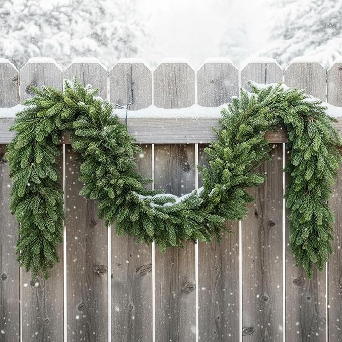 Lyrow 1 Pcs 15 ft Artificial Pine Greenery Garlands Deluxe Faux Thick Real Touch Winter Pine Garland Artificial Greenery Wreath for Table Fireplace Mantle Indoor Outdoor Christmas Decorations