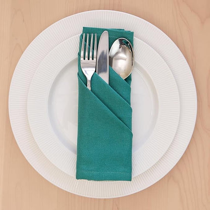 Encasa XO Emerald Cloth Napkins Set of 12, 17"x17" | Solid Color Cotton Dinner Napkins | Washable & Reusable Napkins for Dining Table Fall Decoration, Holiday & Christmas Festivals