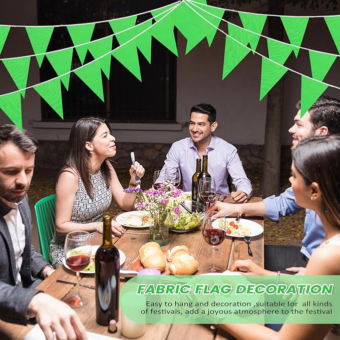 100 Feet Pennant Banners Flags 75 Solid String Triangle Flags for Grand Opening, Carnival Theme Birthday Party Decoration Outdoor Events Classroom Decoration(Green)
