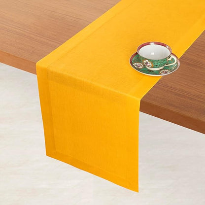D'Moksha Homes Linen Table Runner 36 Inches - 100% Pure Linen Sunflower Yellow Small Table Runner 14 x 36 Inch for Dresser, Coffee Tables, Winter, Christmas, Holiday-Machine Washable