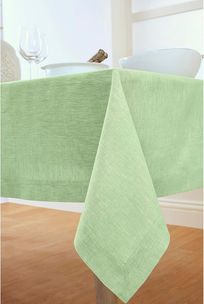 Solino Home Linen Tablecloth 60 x 90 Inch - 100% Pure Linen Chambray Green Table Cloth for Rectangle Tables - Athena, Machine Washable Tablecloth