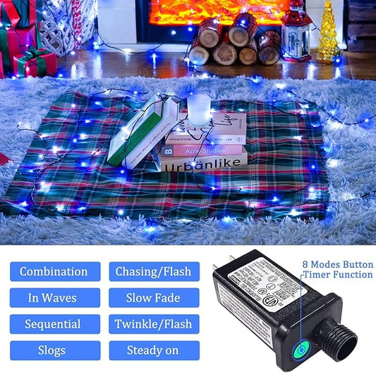JMEXSUSS 66ft 200 LED Blue and White Outdoor Christmas String Lights, Expandable for Tree, Party, Home Decorations