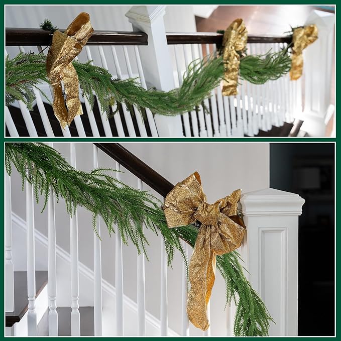 2 Pcs 6Ft Garland Christmas Decorations Norfolk Pine Garland Real Touch Winter Pine Garlands, Green Artificial Faux Greenery Garlands for Table, Mantle, Wall, Outdoor Home Decor Xmas Holiday Seasonal