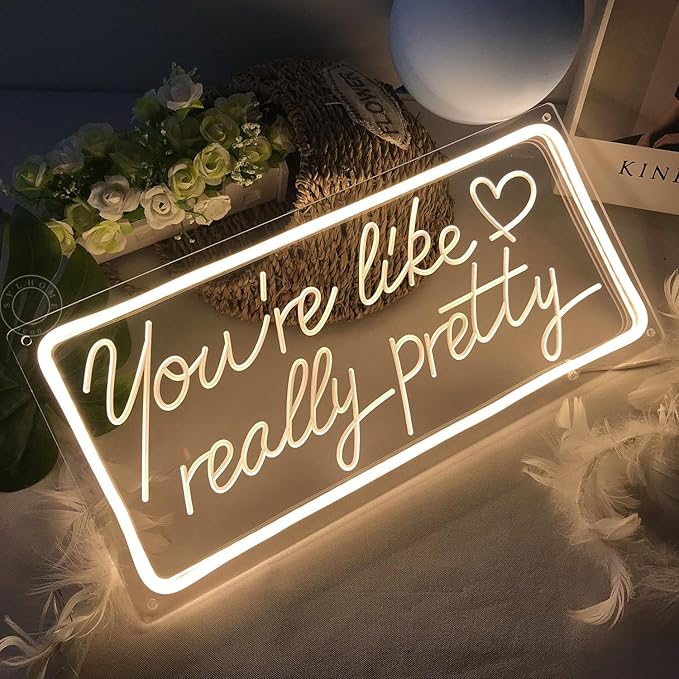 SYLHOME You're Like Really Pretty Led Neon Light Sign USB Gorgeous Girls Bedroom Kids Room Wall Decor Sign Wedding Birthday Party Bar 15.8"X7.5" warm white