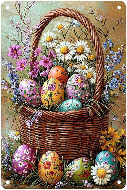 Easter Tin Sign Rabbit Vintage Bunny Party Decor Metal Sign Home Office Living Room Yard Primitive Country Design 8x12Inch