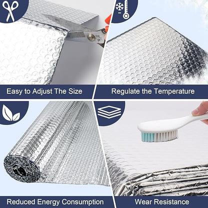 Double Reflective Bubble Foil Insulation Foam, 23.6IN X 50FT Aluminum Foil Thermal Insulation Radiant Barrier for Windows, Garage Door, RV, Roof