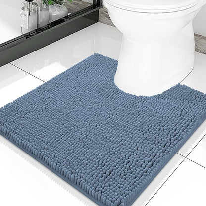 Smiry Luxury Chenille Toilet Rugs U-Shaped 20x20, Soft Absorbent Non-Slip Contour Bathroom Rugs for Toilet, Machine Washable Contoured Bath Mats, Grayish Blue