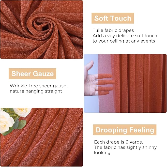 Wokceer Wedding Arch Draping Fabric Terracotta 6 Panels 28.7" x 20FT Sheer Fabric Drapes Backdrop Arch Draping Fabric for Wedding Ceremony Birthday Party Bridal Shower Decoration