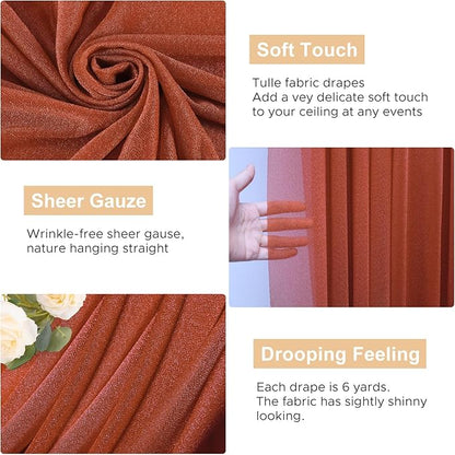 Wokceer Wedding Arch Draping Fabric Terracotta 6 Panels 28.7" x 20FT Sheer Fabric Drapes Backdrop Arch Draping Fabric for Wedding Ceremony Birthday Party Bridal Shower Decoration