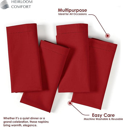 Red Cloth Napkins 18 x 18 Inch, 6 Pack - 100% Cotton, Soft, Durable, Absorbent, Washable - Hemstitch Mitered Edges - Perfect for Dinner, Parties, Events, Weddings, Everyday Use